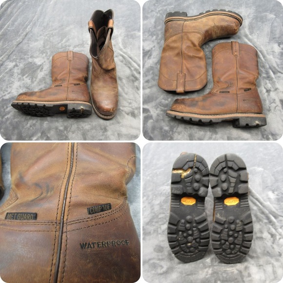 Justin Boot Men 8.5 D Brown Leather Waterproof Comp Toe Met Guard Work 10 Pulley